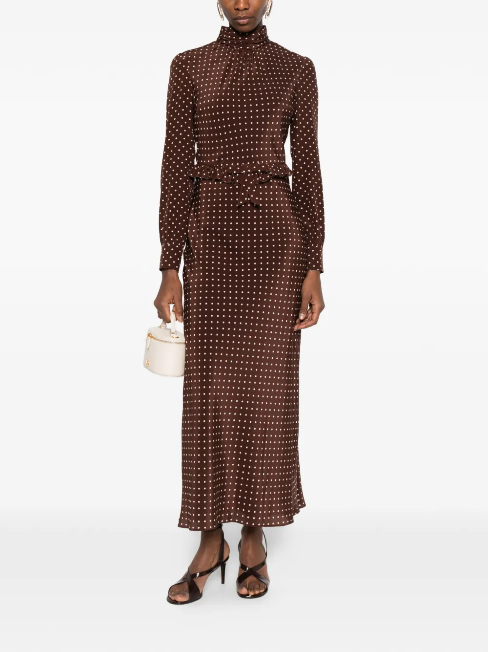  Alessandra Rich Polka Dot Print High-neck Midi Dress - Brown 