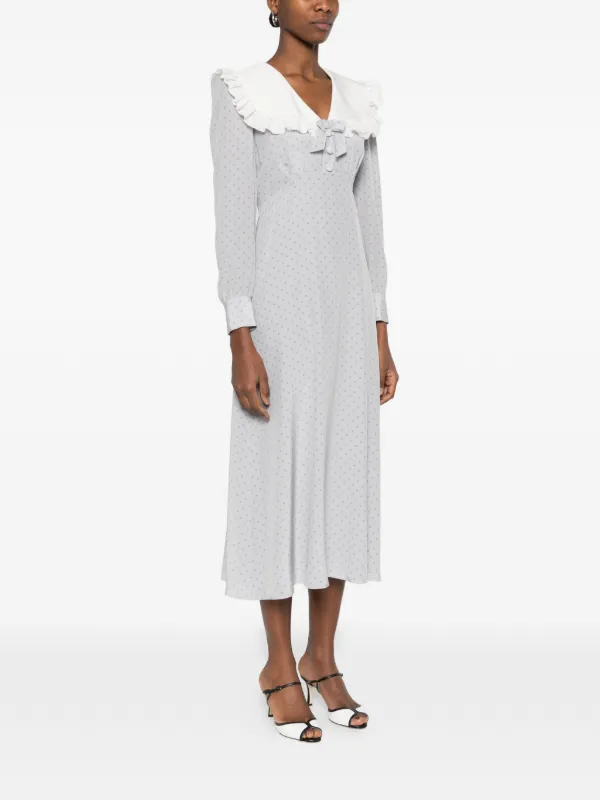 Alessandra Rich Ruffled Polka Dot Midi Dress | Grey | FARFETCH GE