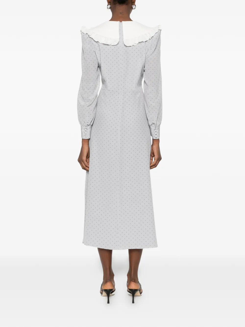 Alessandra Rich Midi-jurk met stippen en ruches Grijs