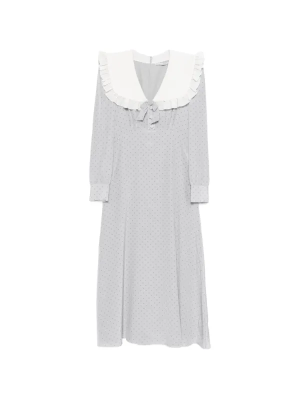 grey polka dot dress Polka-Dot Silk Midi Dress With Collar