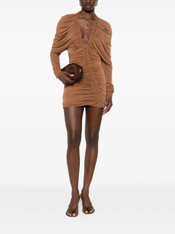 brown knit long sleeve dress Women's Maxi Dress Knit Off-shoulder Sweater Polyester by Naked Wardrobe, Taupe / S