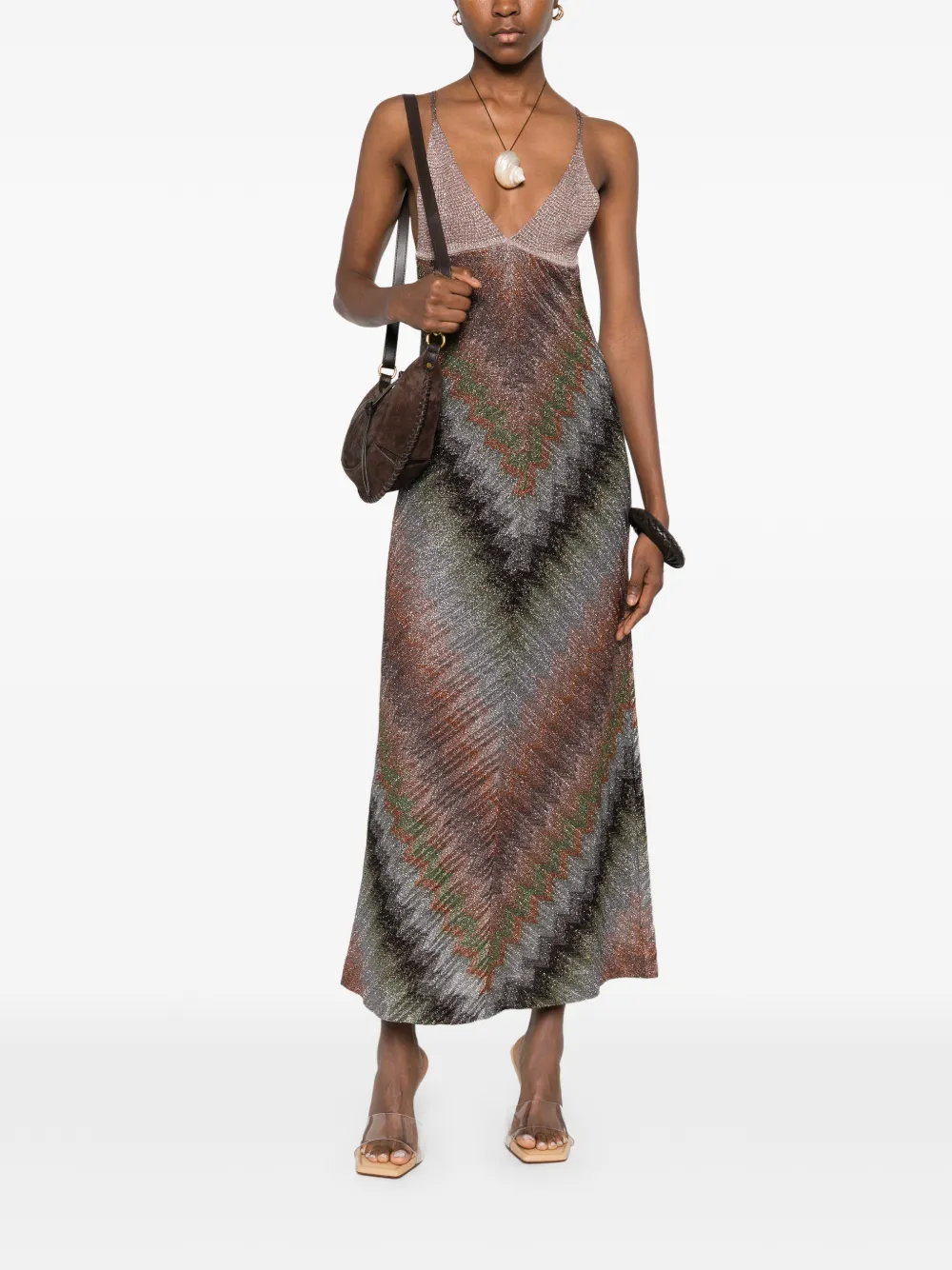 Missoni V-neck chevron maxi dress - Bruin