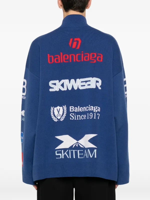 Balenciaga Sponsor Jacquard Turtleneck Sweater | Blue | FARFETCH