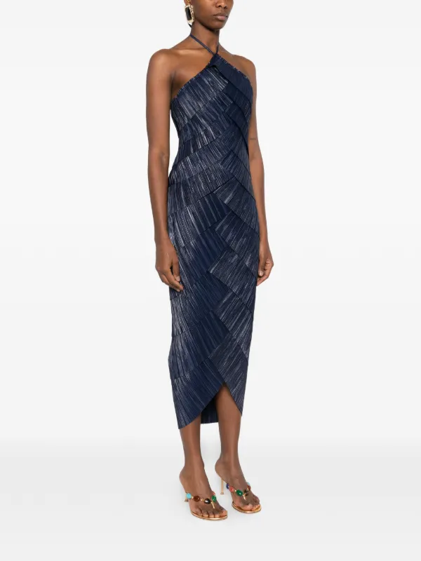 Cult Gaia Midi Patrizia halter-neck Pleated Dress | Blue | FARFETCH