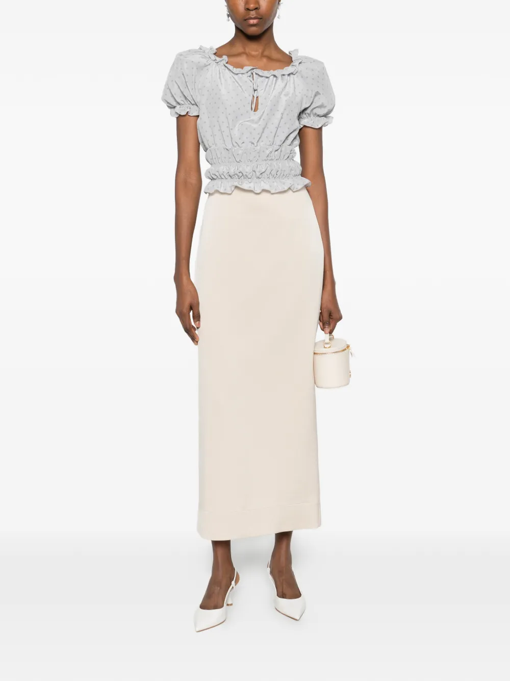  Alessandra Rich Polka-dot Ruffled Top - Grey 