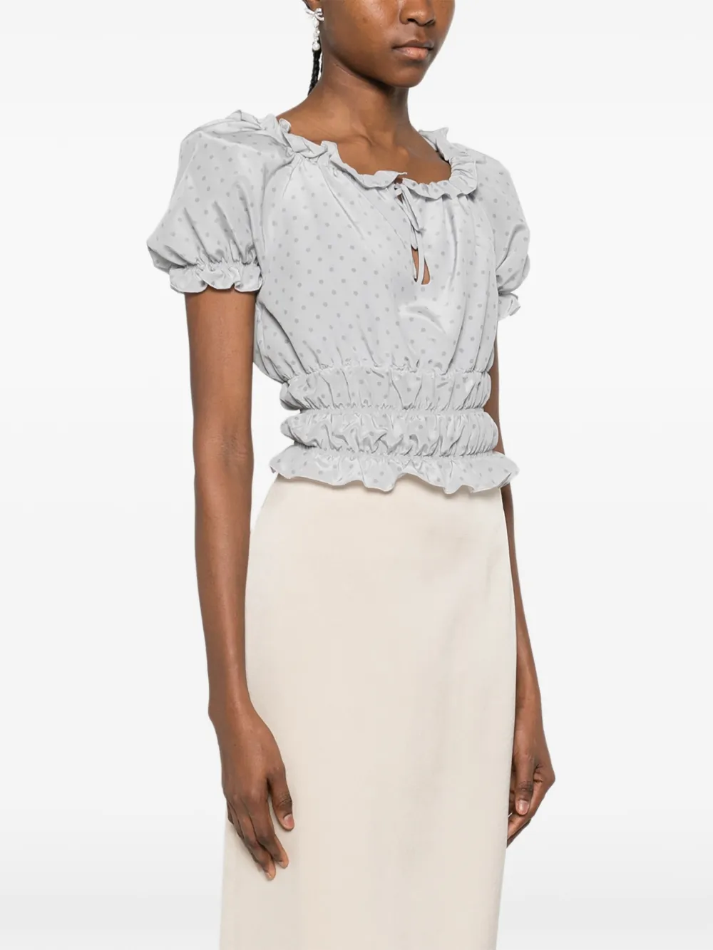  Alessandra Rich Polka-dot Ruffled Top - Grey 