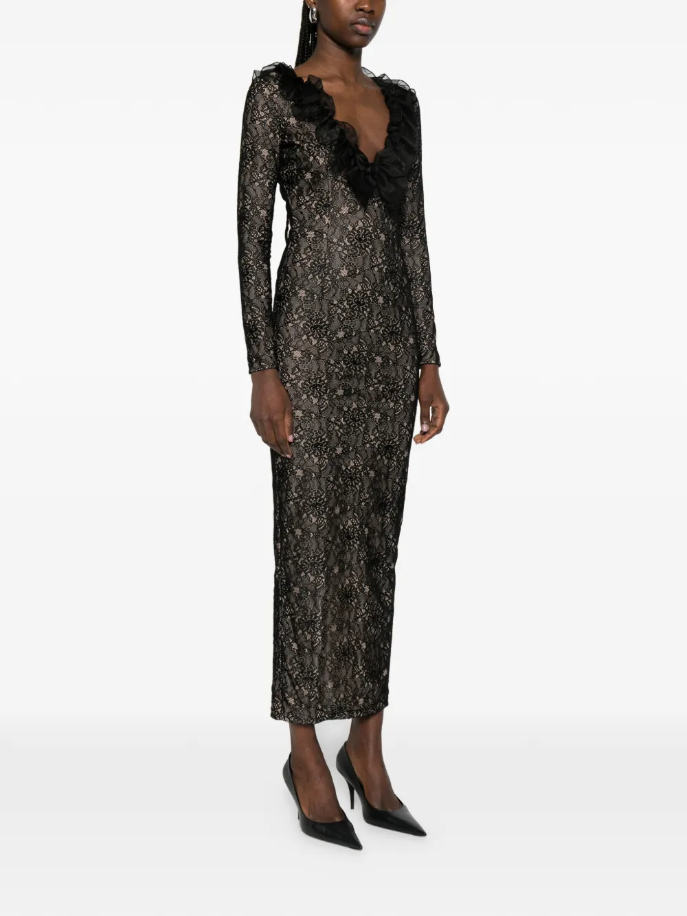 Alessandra Rich Maxi-jurk met kant Zwart