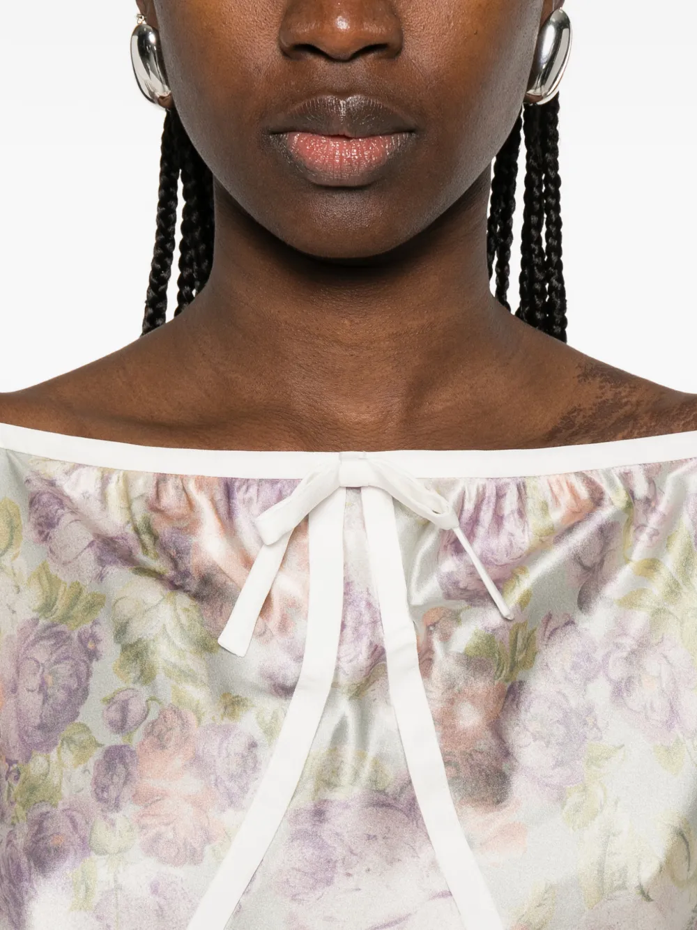 Bow Floral Silk Midi Dress
