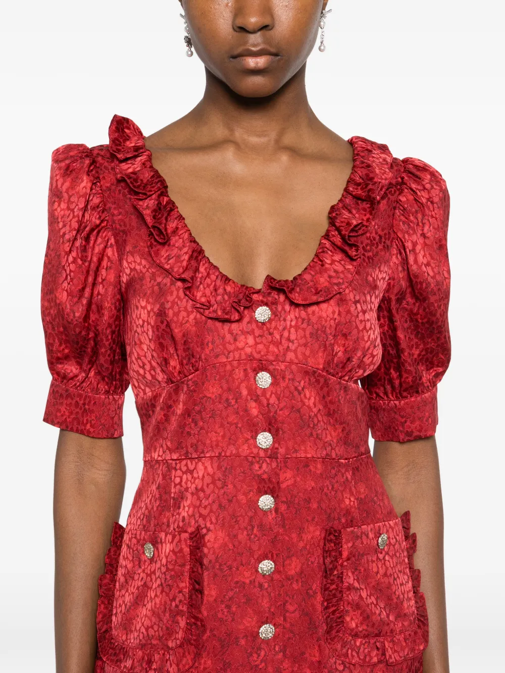 Alessandra Rich Midi-jurk met ruches en jacquard Rood