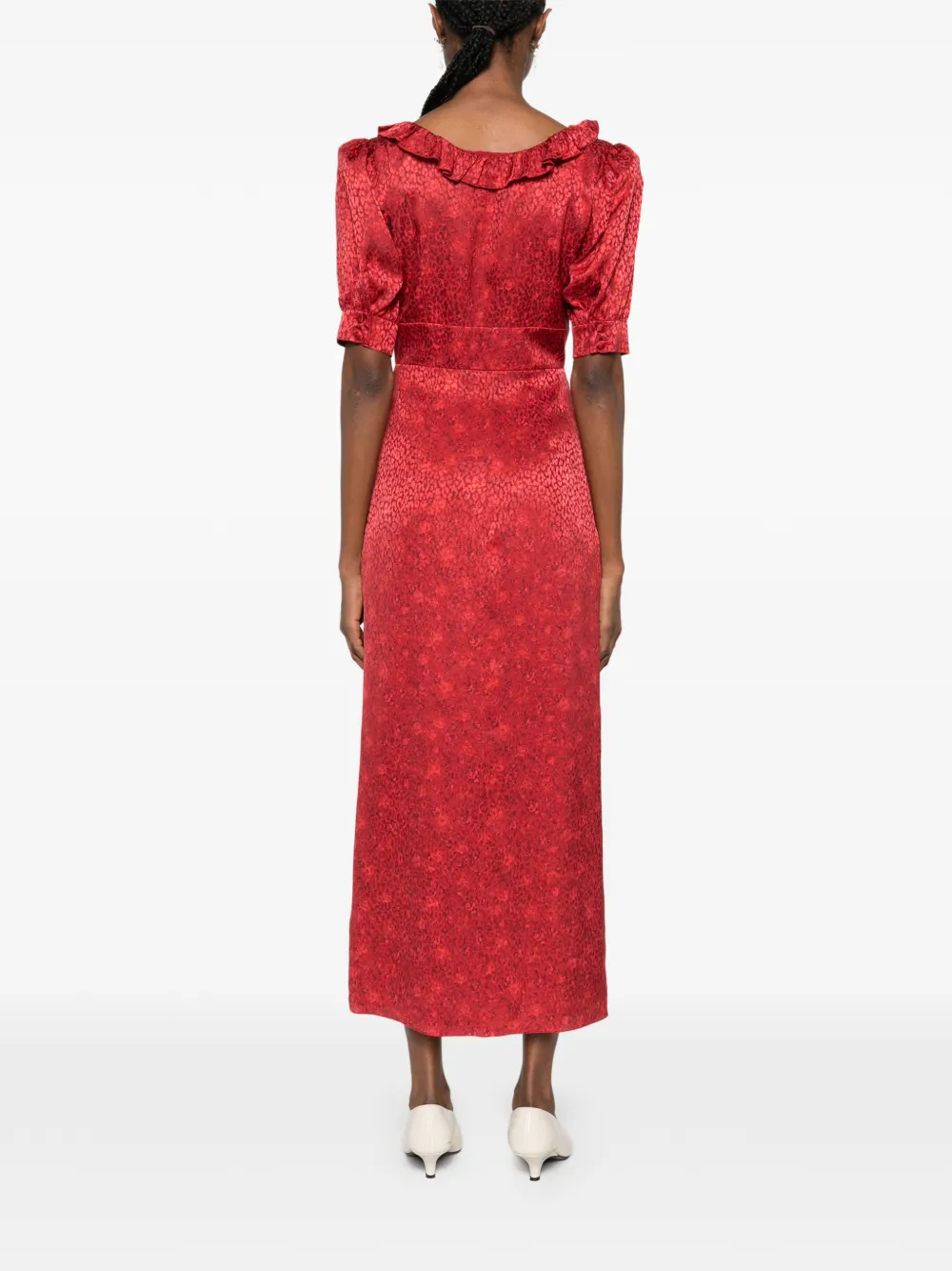 Alessandra Rich Midi-jurk met ruches en jacquard Rood
