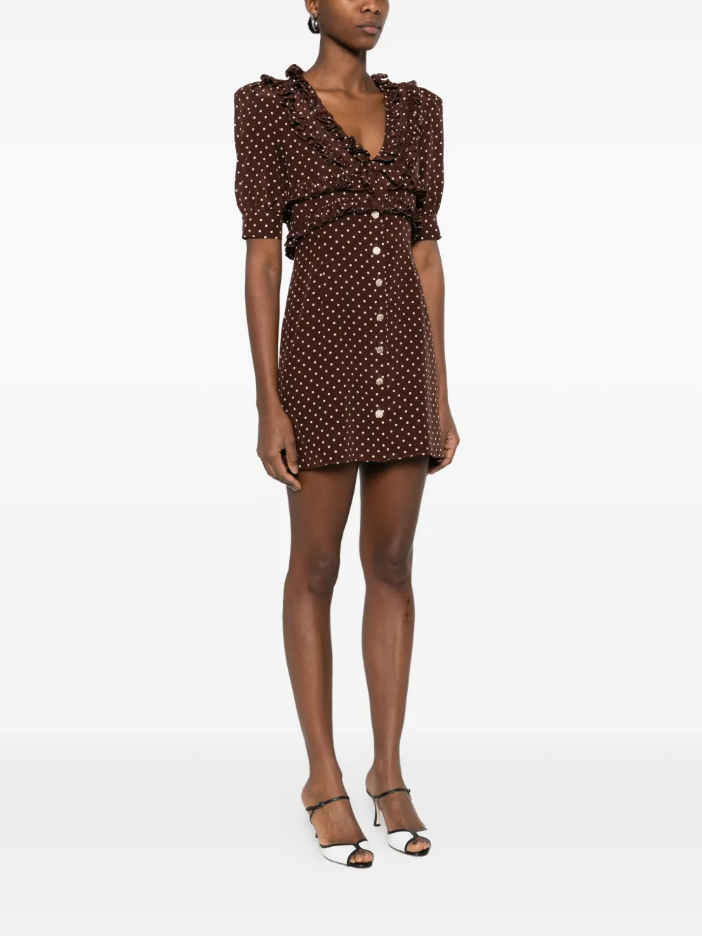  Alessandra Rich Ruffled Polka-dot Mini Dress - Brown 
