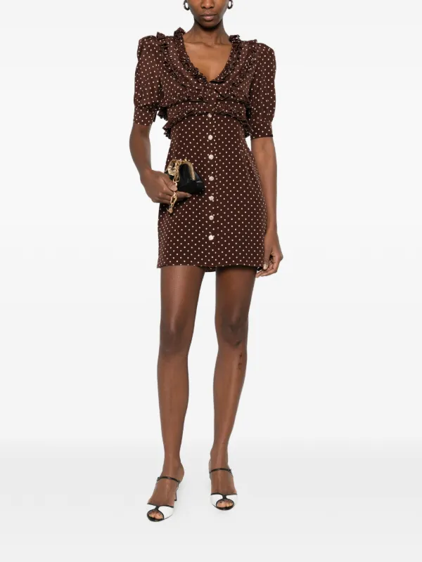 linen mini dress brown Bates Polka Dot Mini Dress-Brown