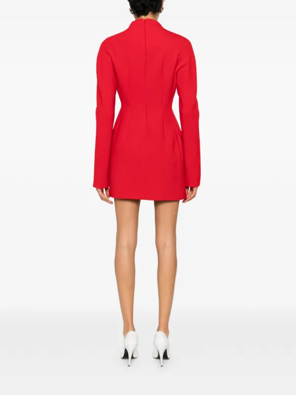 red mock neck mini dress Red Mock Neck Scoop Back Self Tie Ruffle Hem Short Sleeve Dress