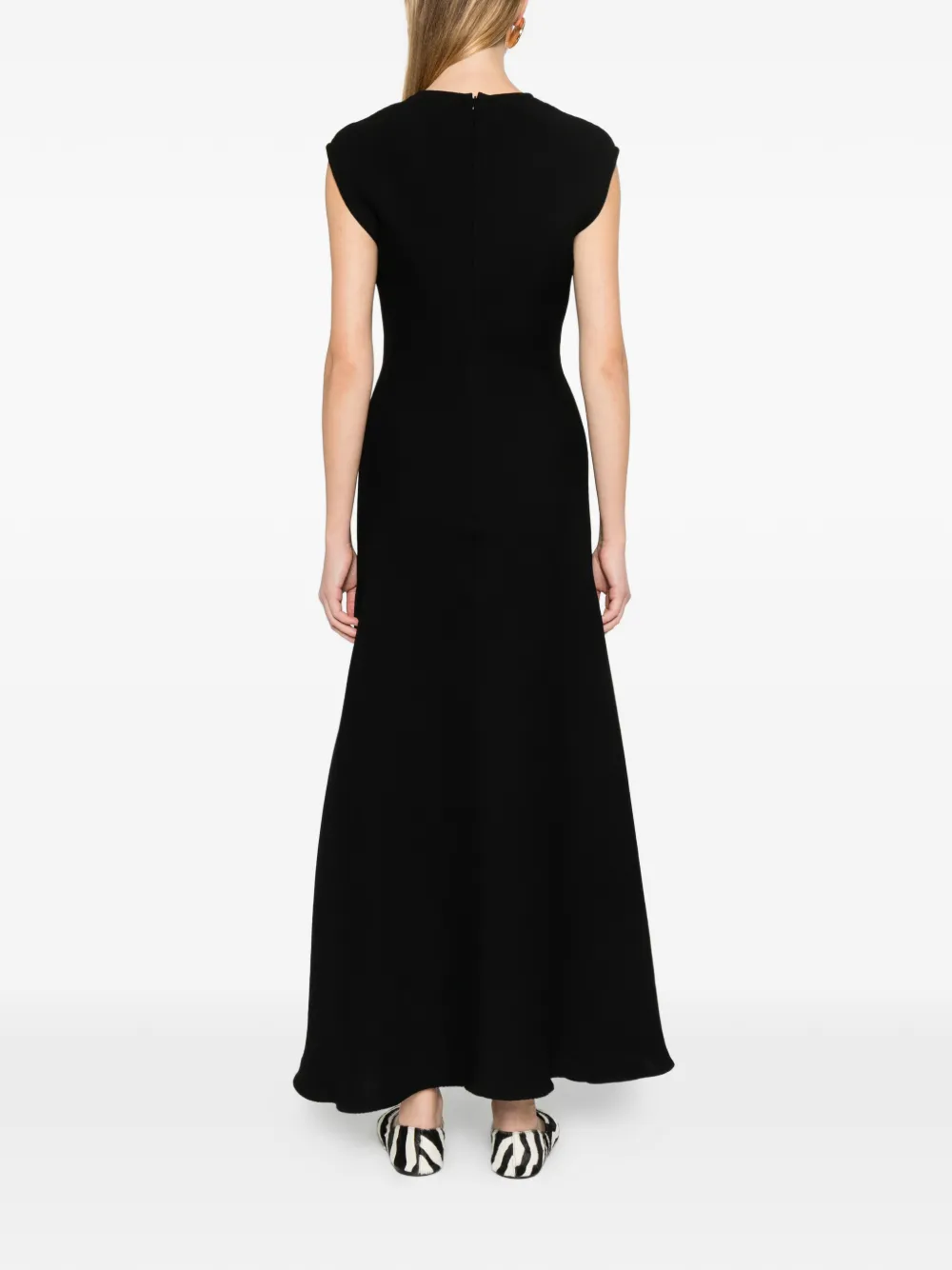 Sportmax Lange jurk met V-hals in canneté Zwart