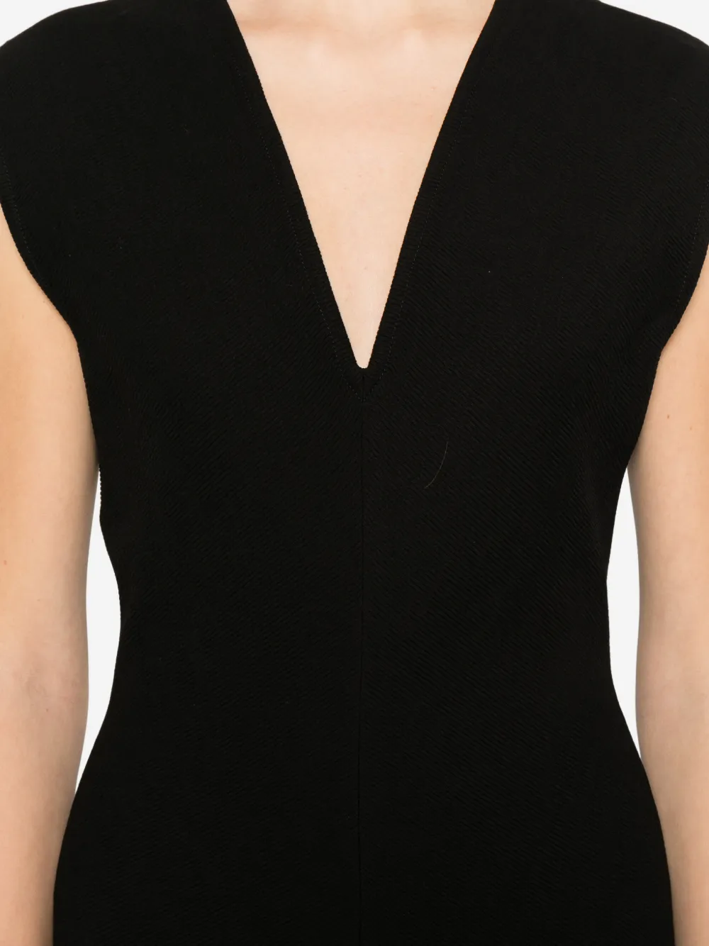 Sportmax Lange jurk met V-hals in canneté Zwart