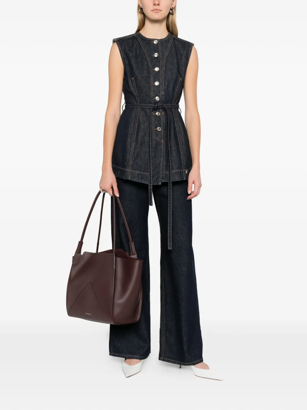 Sportmax Denim top met ceintuur Blauw