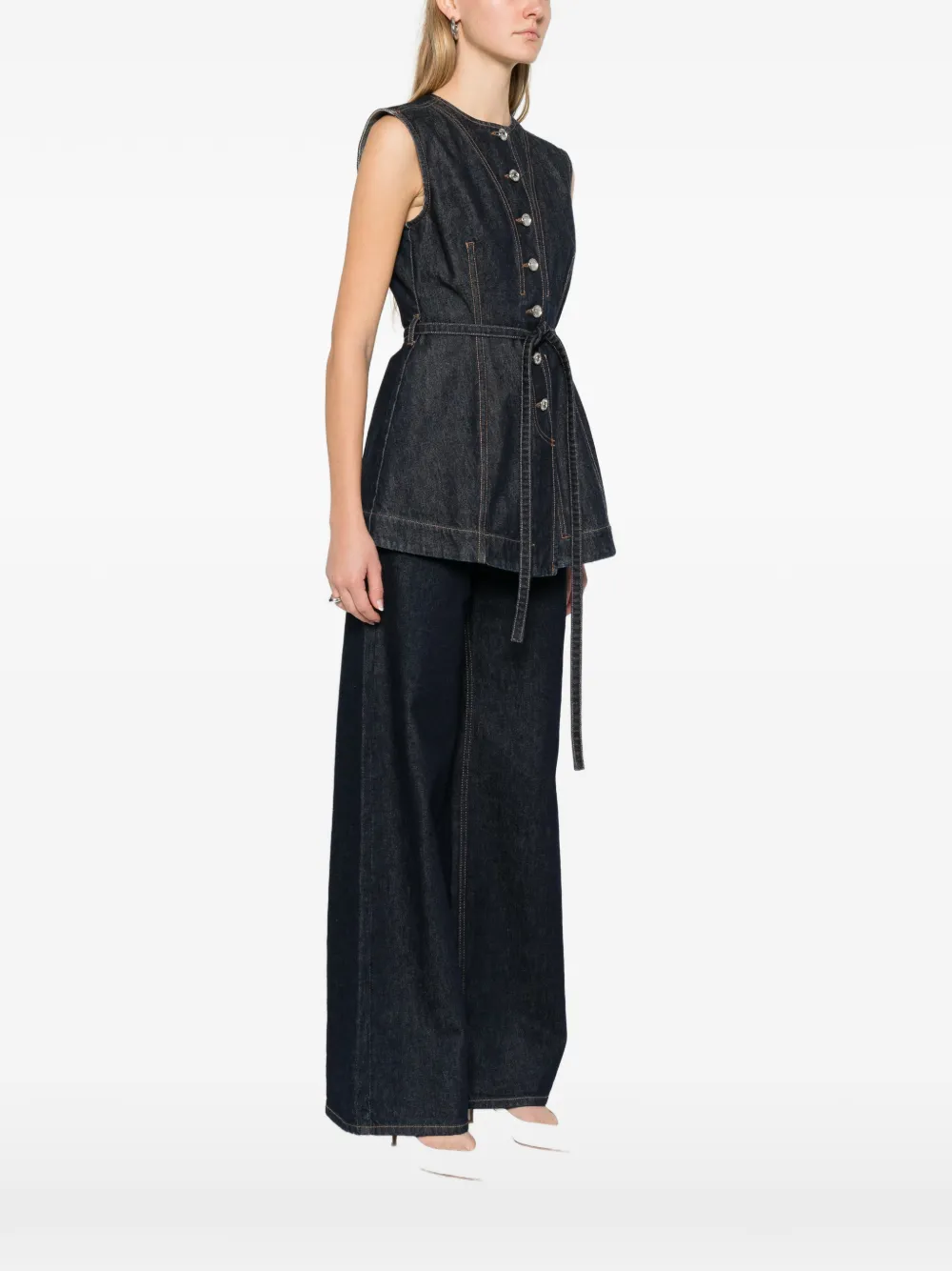 Sportmax Denim top met ceintuur Blauw
