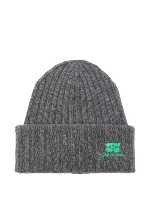 GANNI ribbed embroidered hat