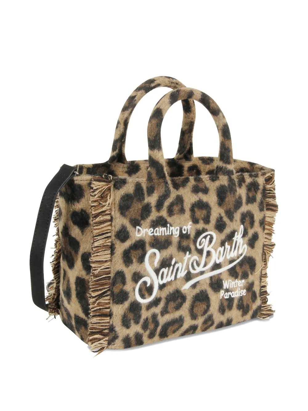Mc2 Saint Barth Mini Vanity Leopard-print Fringe Tote Bag In Multi