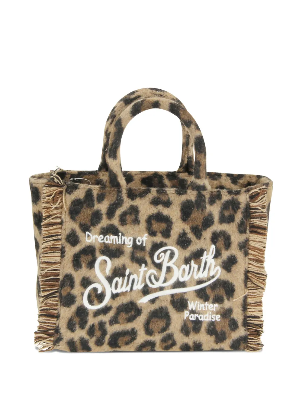 Mc2 Saint Barth Mini Vanity Leopard-print Fringe Tote Bag In Multi