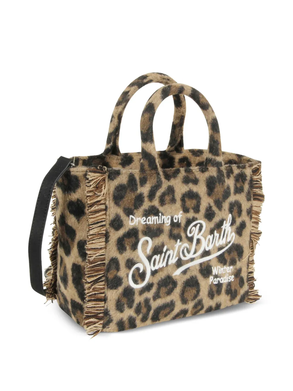 MC2 Saint Barth Vanity mini-shopper met luipaardprint en franje Bruin