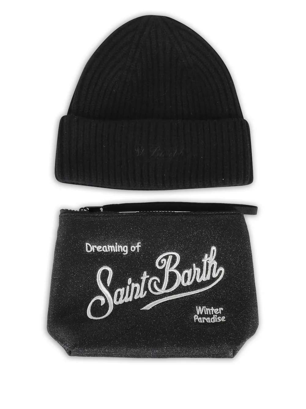 MC2 Saint Barth Christmas Box beanie hat and clutch bag set | Black | Image 1