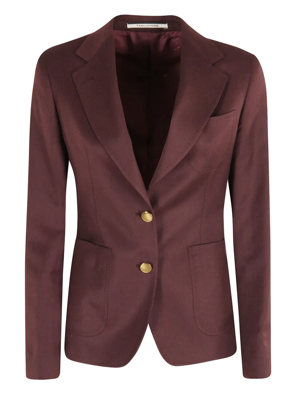 Tagliatore Single-breasted Burgundy Blazer With Gold Accents In Brown