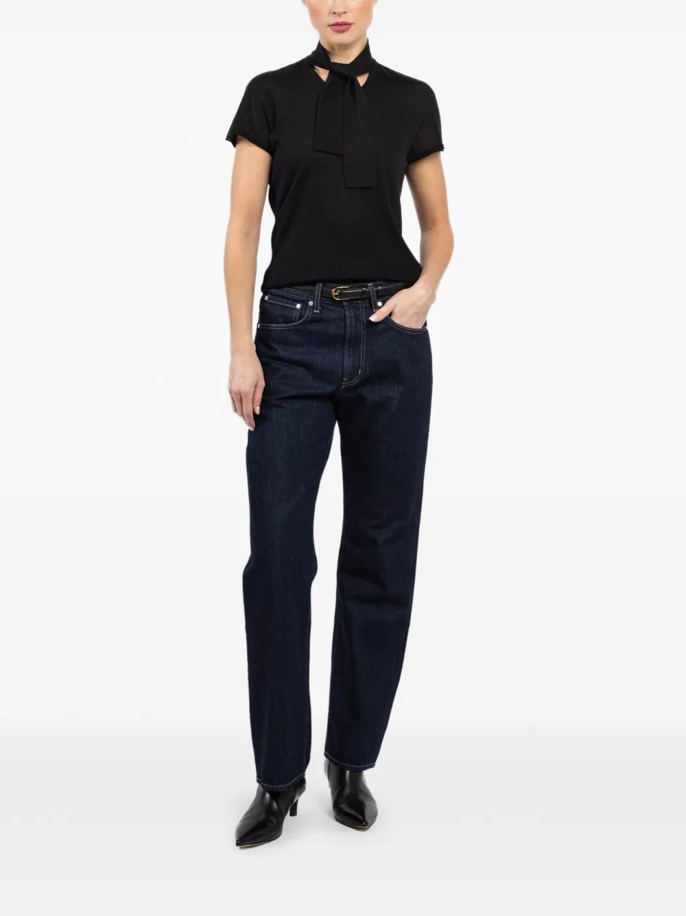 Mantu tied-neck short-sleeved top - Nero