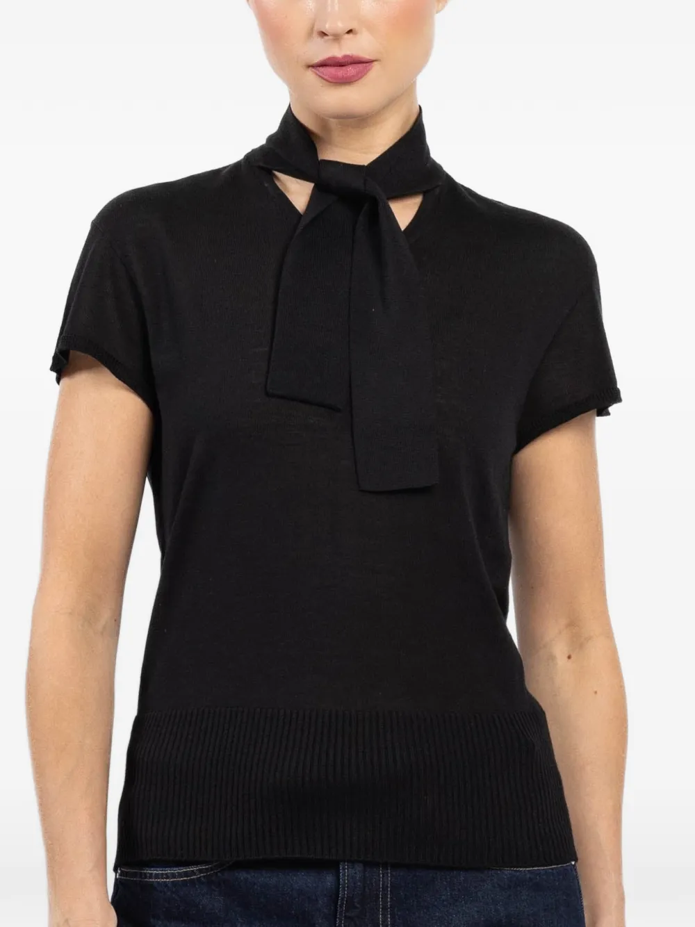 Mantu tied-neck short-sleeved top - Nero