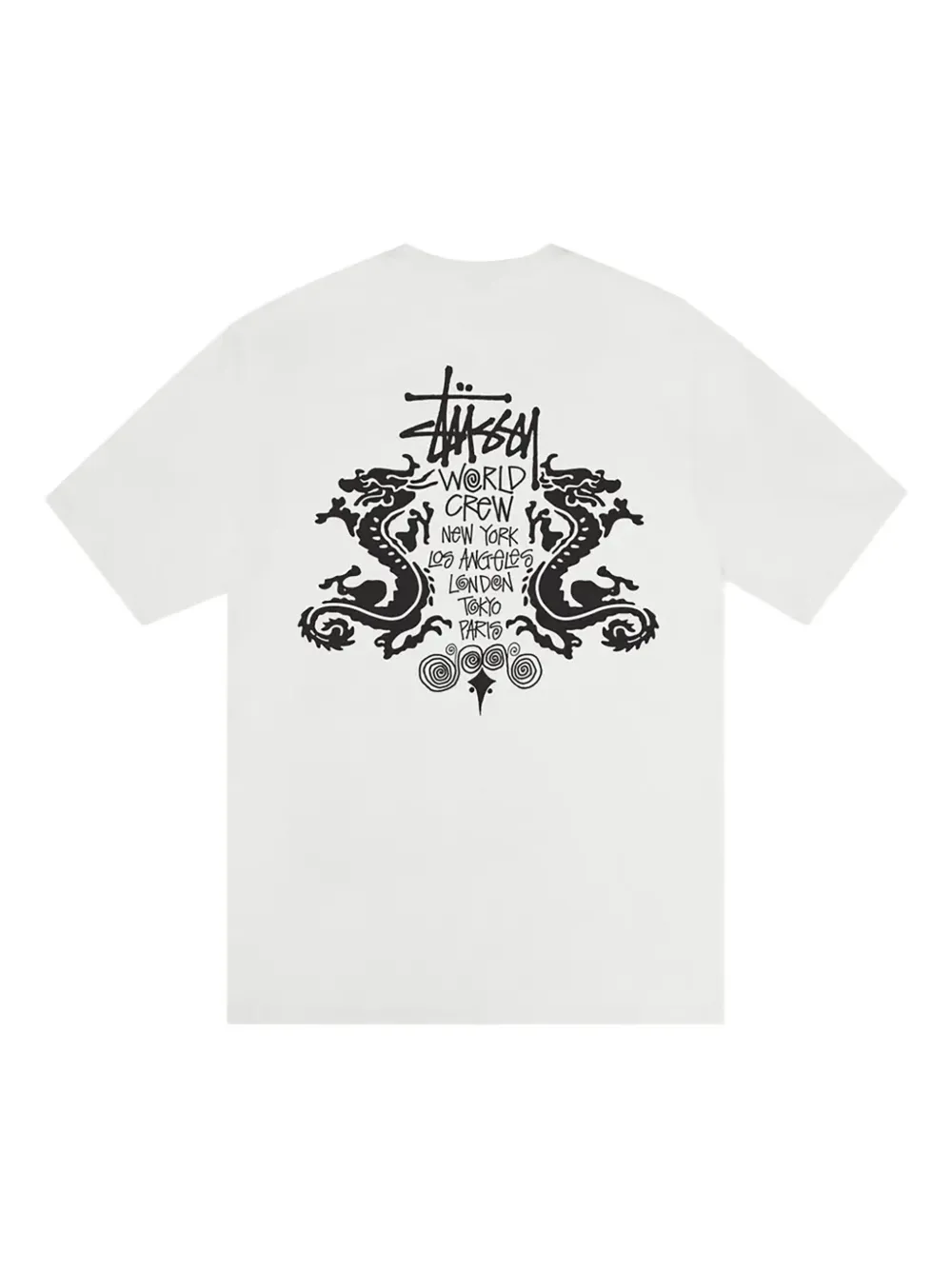 Stüssy T-shirt verfraaid met draak - Wit