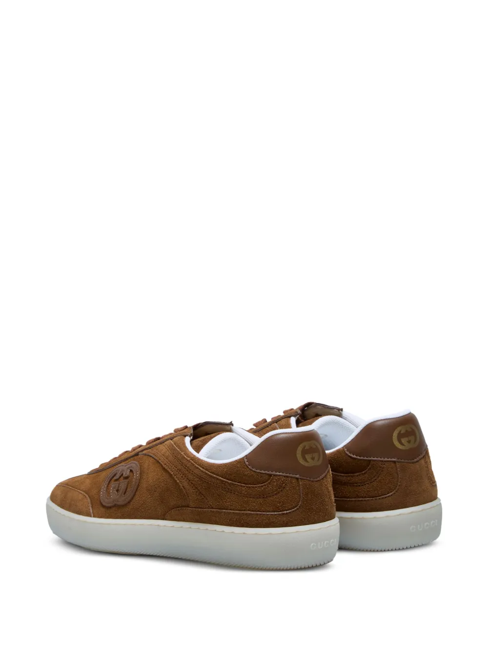 Gucci Suede Sneakers With Rounded Toe And Rubber Sole In Brown