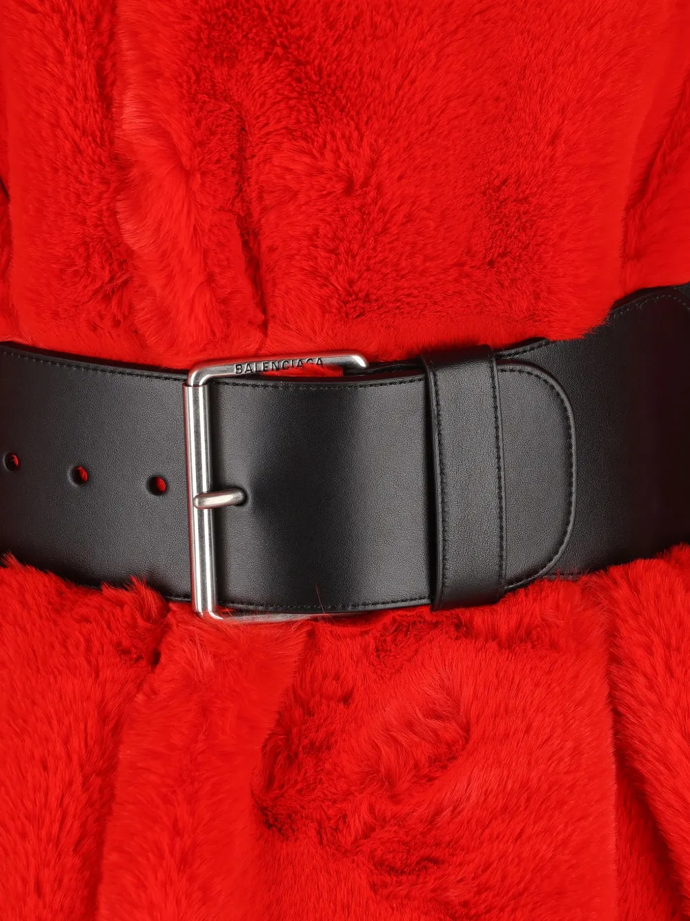 Balenciaga Belted Faux Fur Jacket In Red