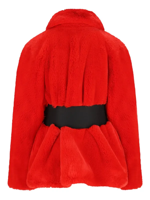 Balenciaga Belted Faux Fur Jacket | Red | FARFETCH CA