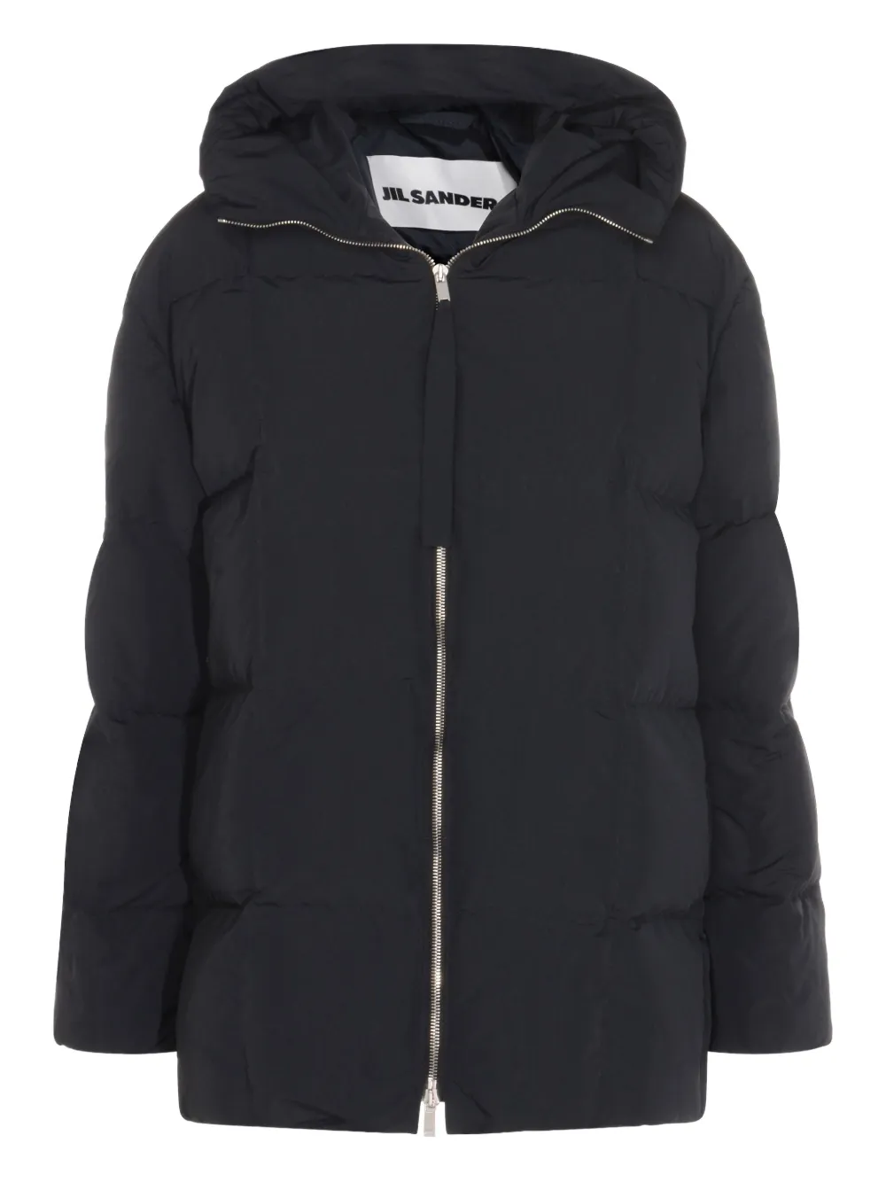 Jil Sander Hooded Long Padded Quilted Jacket In Black