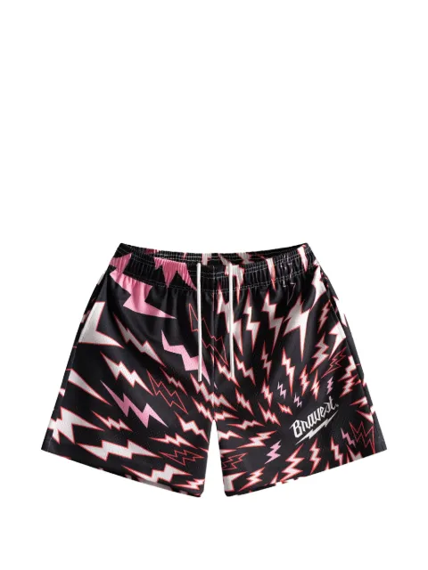 Bravest Studios lightning-print mesh track shorts