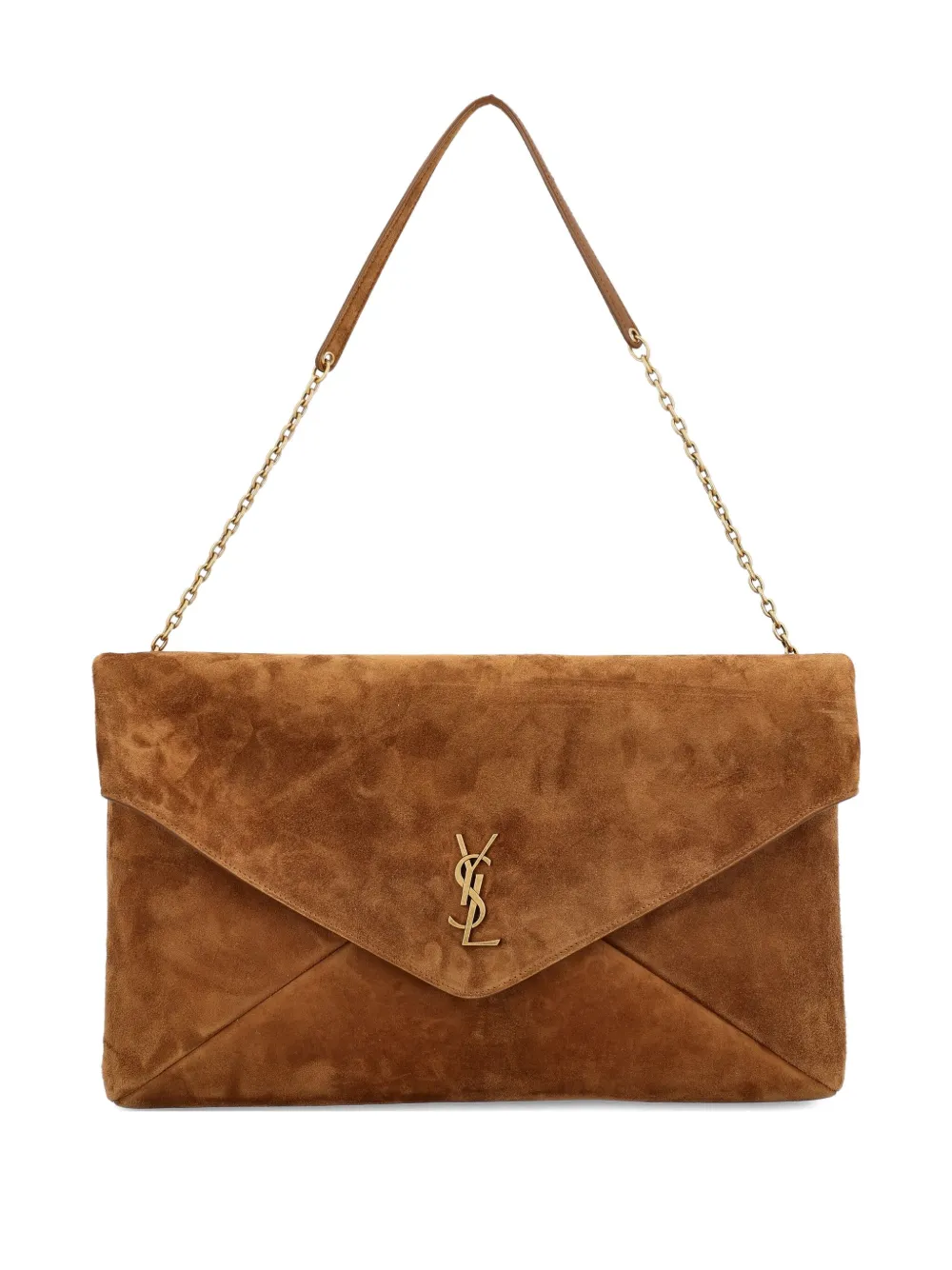 Saint Laurent Extra Extra Large Suede Cassandre Envelope Wallet On Chain In Brown