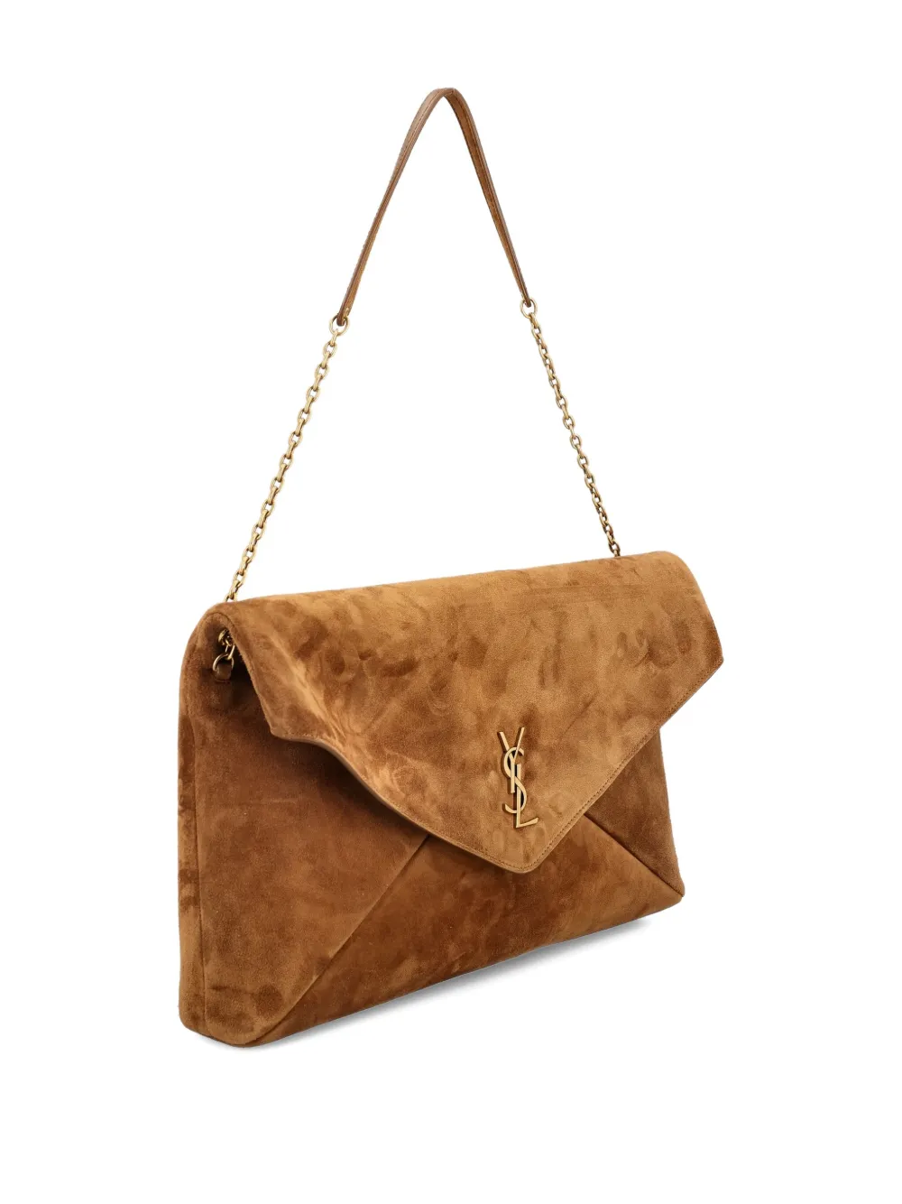 Saint Laurent Extra Extra Large Suede Cassandre Envelope Wallet On Chain In Brown