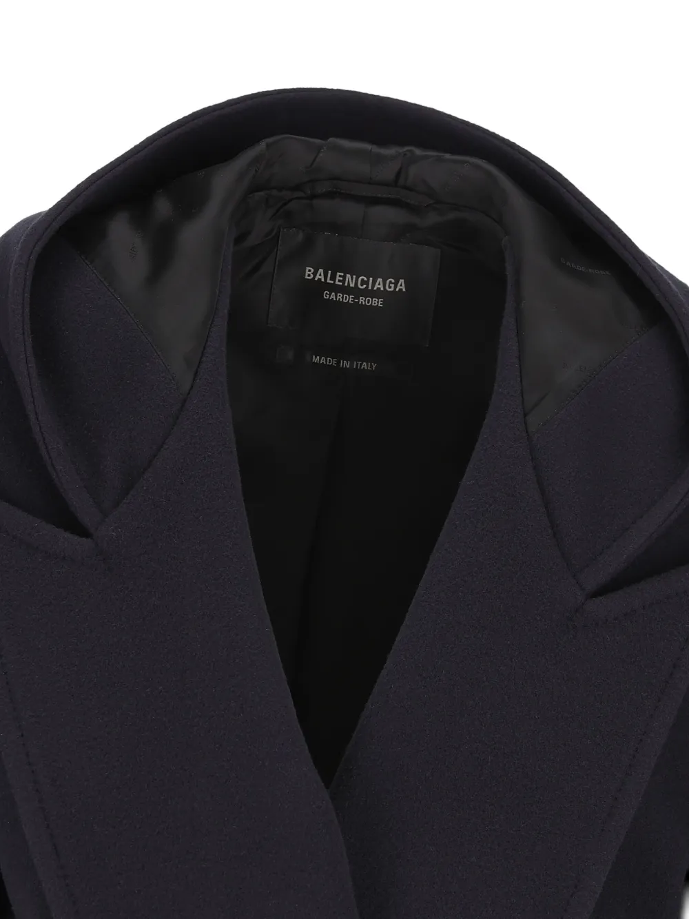 Balenciaga Hooded Wool Coat In Blue