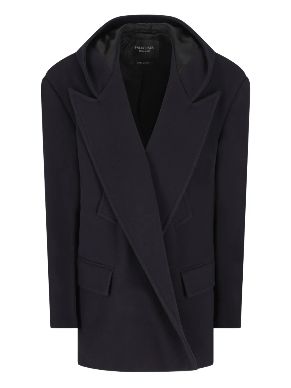 Balenciaga Hooded Wool Coat In Blue