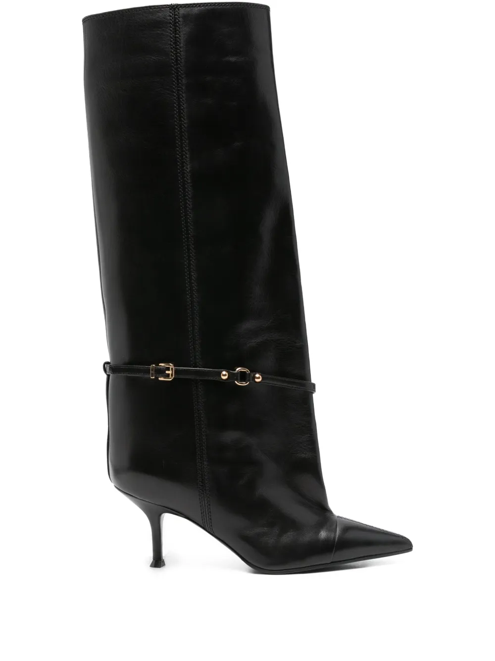 Lella Baldi botas altas de piel con correa y hebilla | negro | Image 1