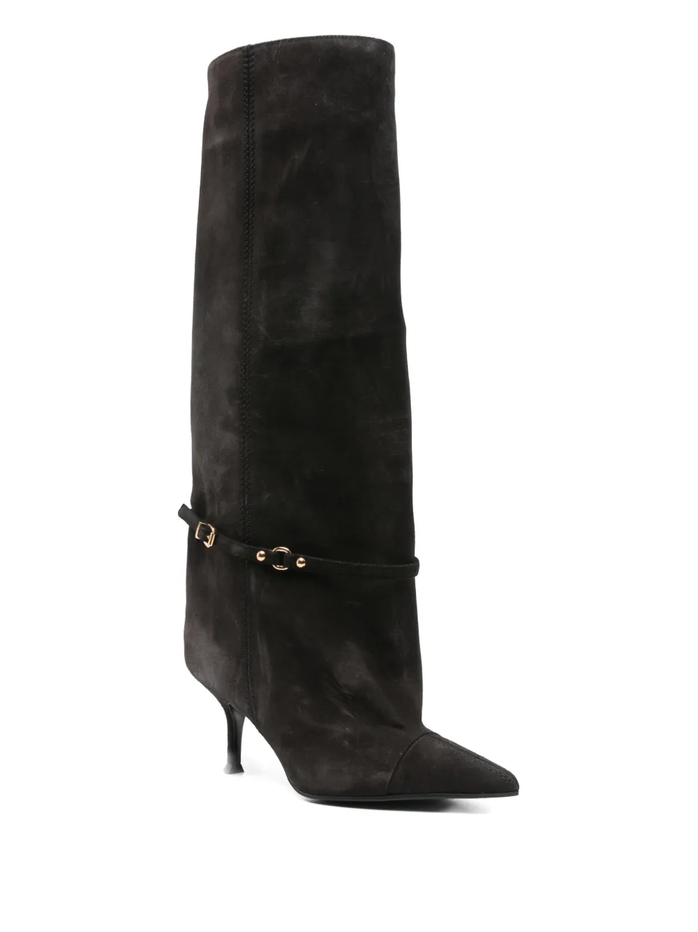 Lella Baldi Pointed-toe Buckled Knee-high Boots In Black