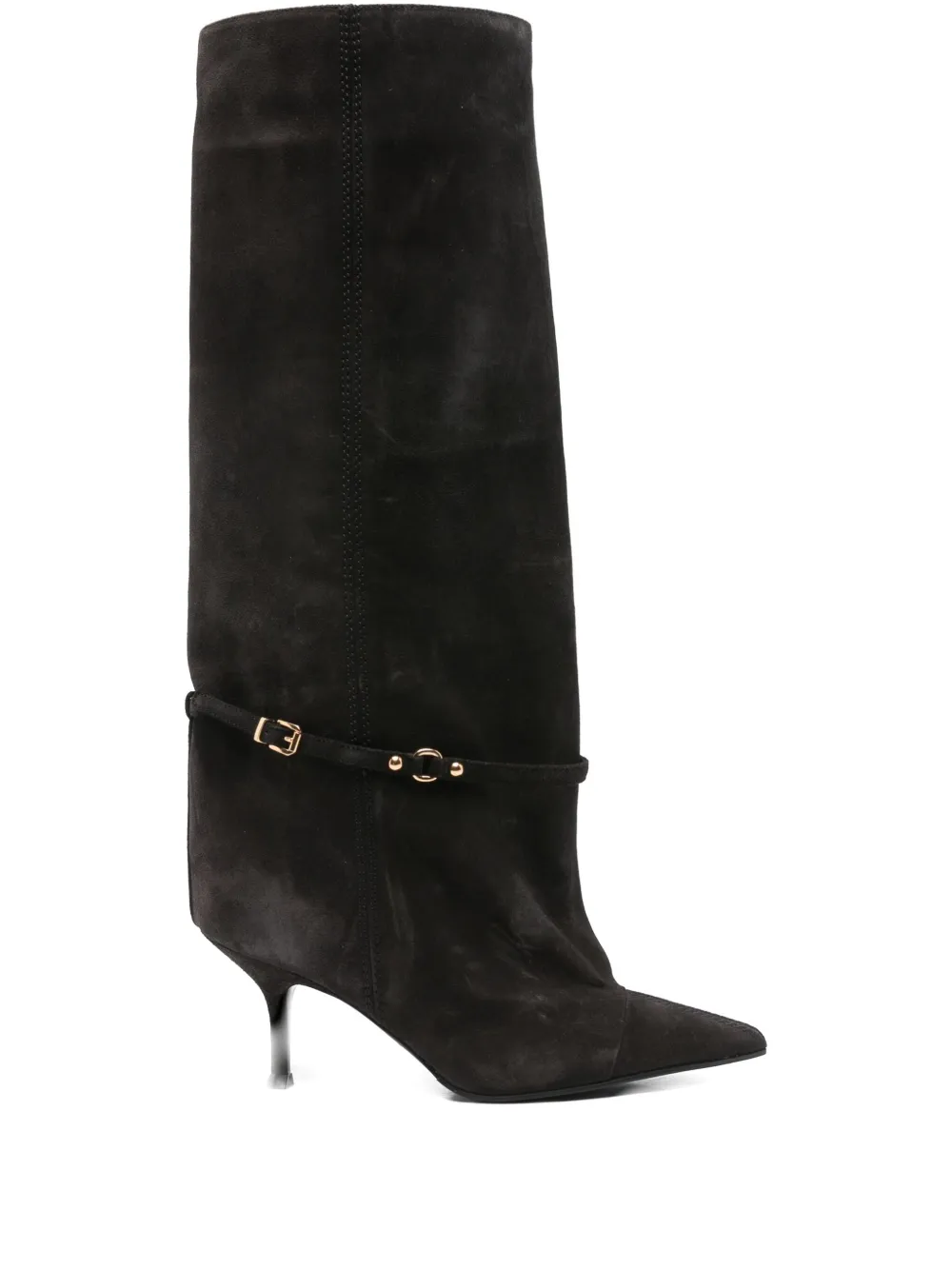 Lella Baldi Pointed-toe Buckled Knee-high Boots In Black