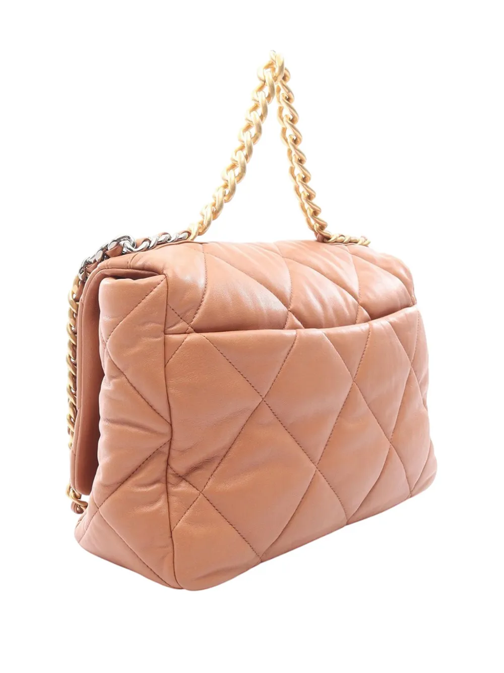 Pre-owned Chanel 2021-2025 Maxi Lambskin 19 Flap Satchel In Brown