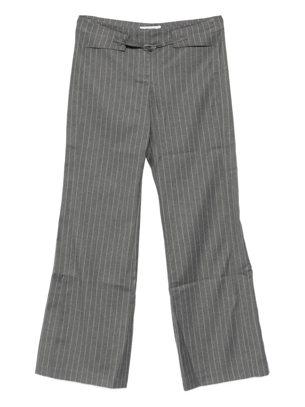 Gimaguas Nicole Pinstripe Buckled-waist Trousers In Gray