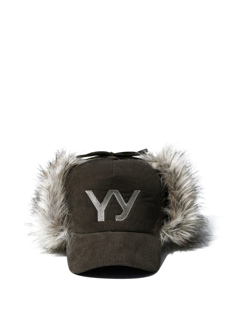 Open Yy Faux-fur Corduroy Earflap Hat In Black