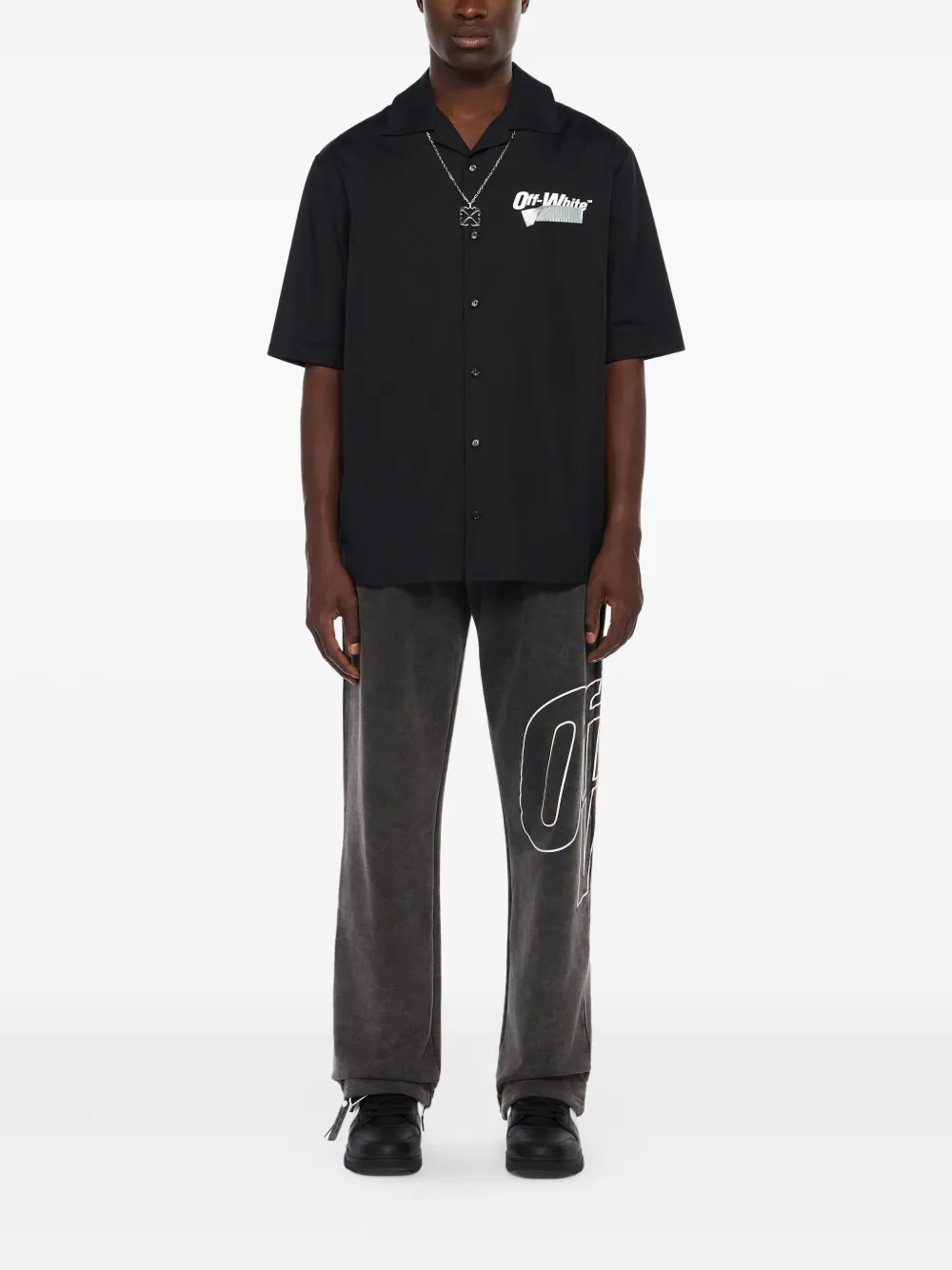 Off-White tape logo bowling shirt - Zwart