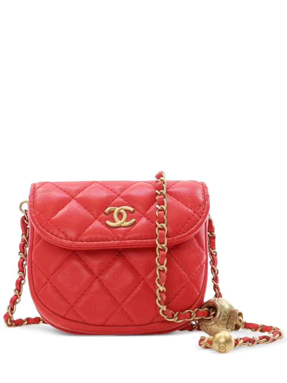 CHANEL Pre-Owned 2019 Quilted Lambskin Pearl Crush Waist Bag belt bag | Red | Image 1