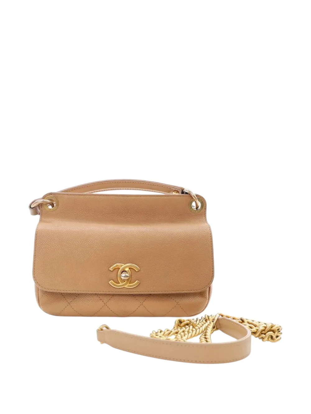 Pre-owned Chanel 2016-2017 Small Stitched Caviar Cc Lock Top Handle Flap Satchel