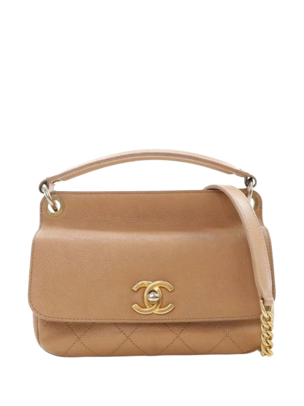 Pre-owned Chanel 2016-2017 Small Stitched Caviar Cc Lock Top Handle Flap Satchel