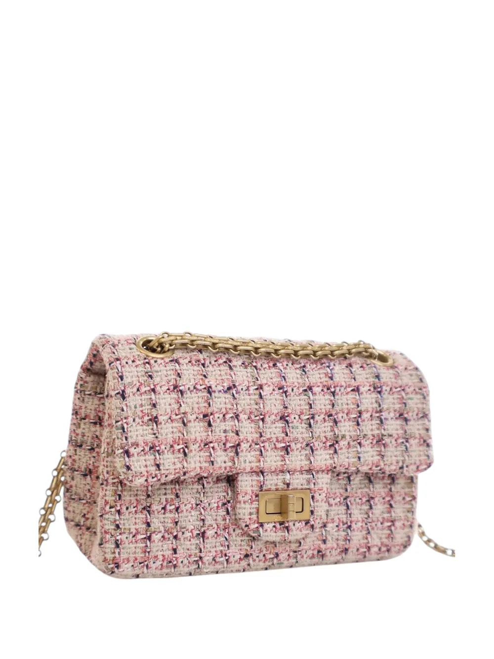 Pre-owned Chanel 2019 Mini Reissue 2.55 Tweed Single Flap 224 Crossbody Bag